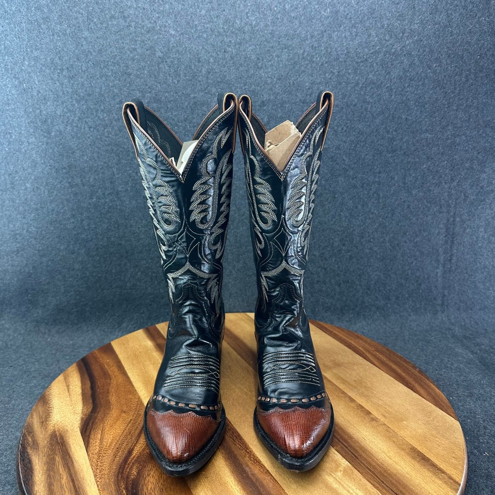 Justin Western Collectors Boots #L4930 Women 4.5B Black Lizard Toe Buckstitch - Picture 3 of 9